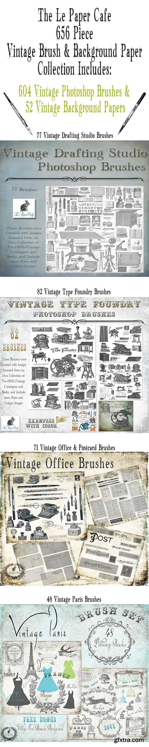 656 Gorgeous Vintage PS Brushes & Background Papers from Le Paper Caf?