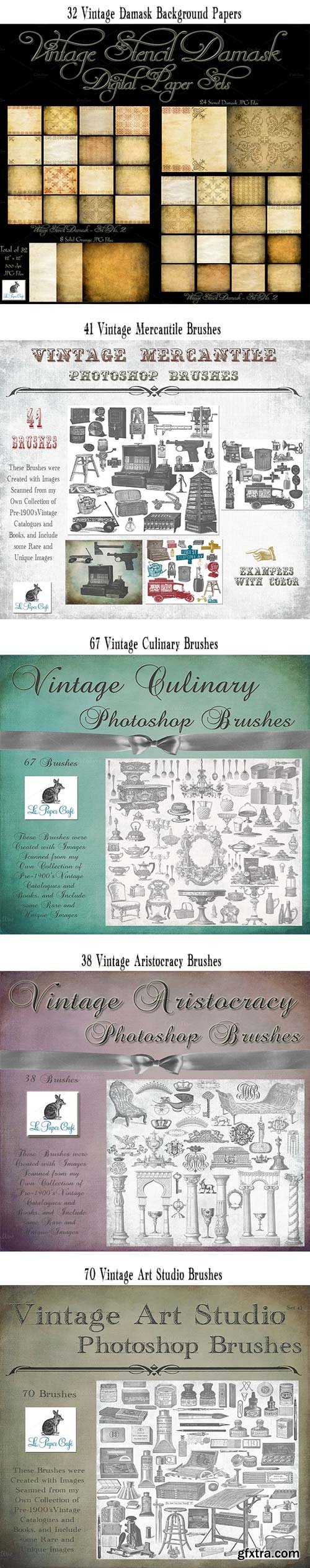 656 Gorgeous Vintage PS Brushes & Background Papers from Le Paper Caf?