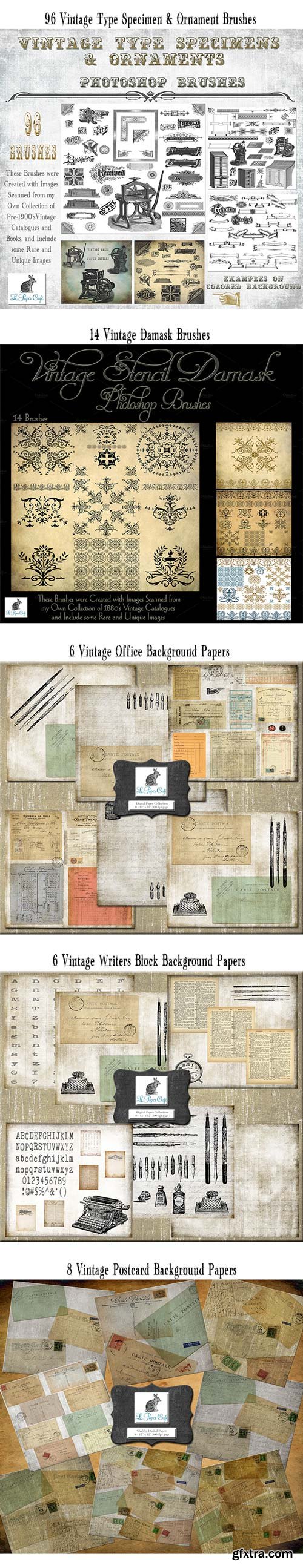 656 Gorgeous Vintage PS Brushes & Background Papers from Le Paper Caf?