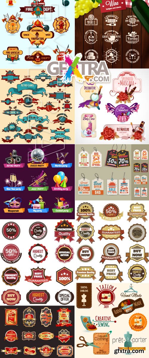 Labels badges and stickers banners ribbons vector