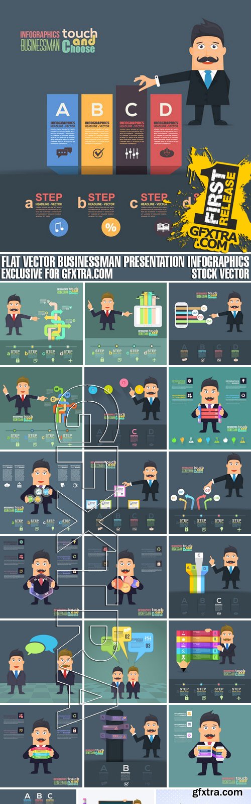 Stock Vectors - Flat Vector Businessman Presentation Infographics, 41xEPS