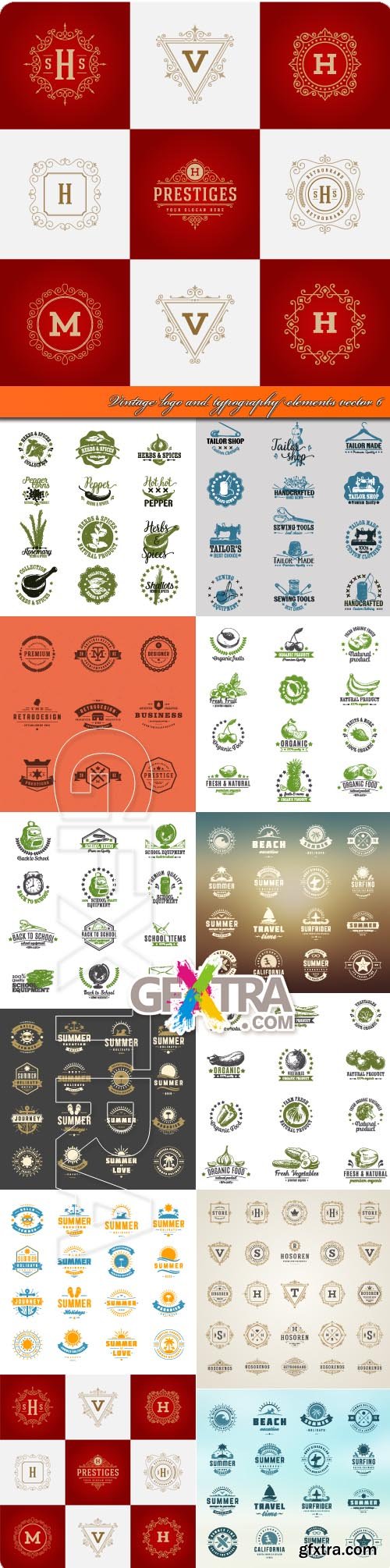 Vintage logo and typography elements vector 6