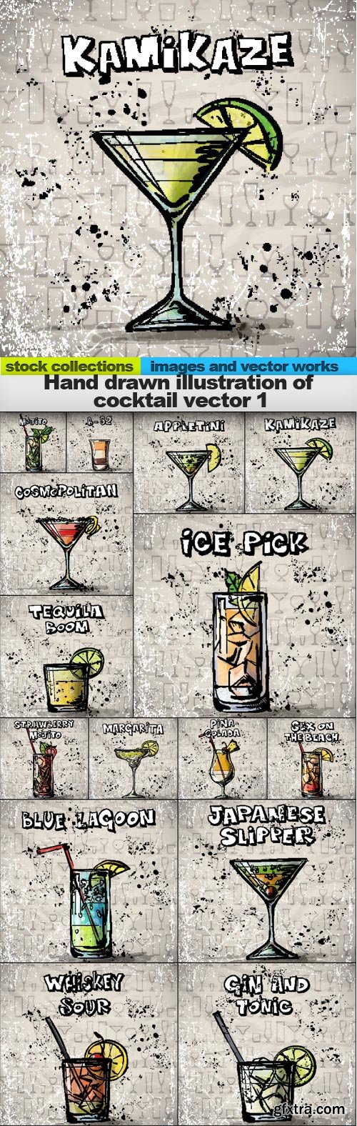 Hand drawn illustration of cocktail vector 1, 15 x EPS