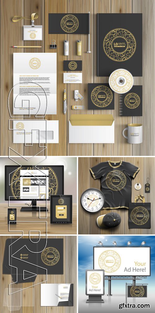 Stock Vectors - Black application template design Vintage corporate identity design  template. Business stationery