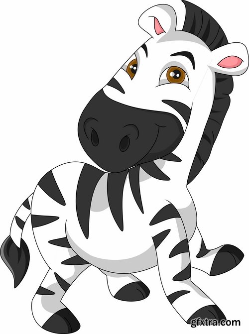 Collection of vector illustration picture zebra African animals black and white skin 25 Eps