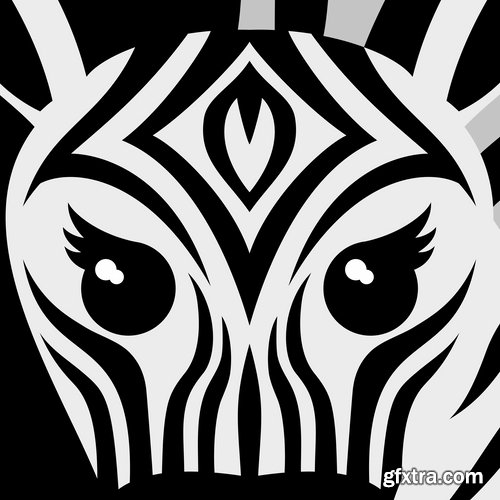 Collection of vector illustration picture zebra African animals black and white skin 25 Eps