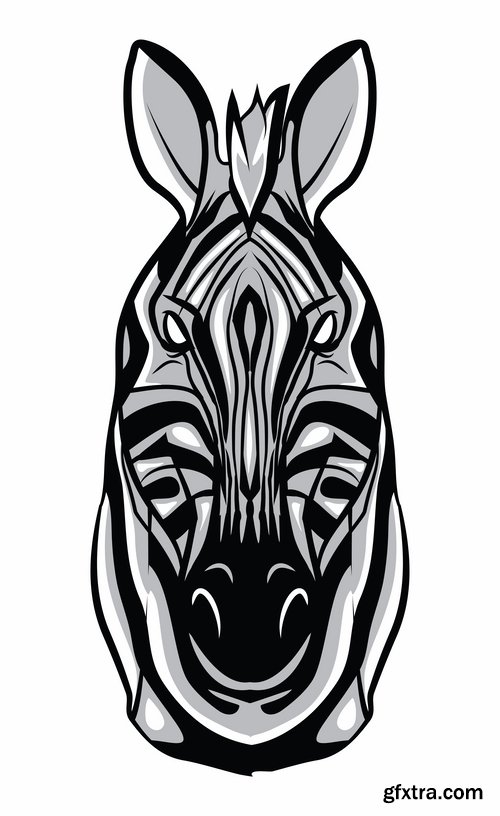 Collection of vector illustration picture zebra African animals black and white skin 25 Eps