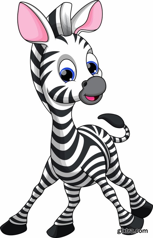 Collection of vector illustration picture zebra African animals black and white skin 25 Eps