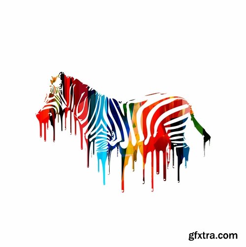 Collection of vector illustration picture zebra African animals black and white skin 25 Eps