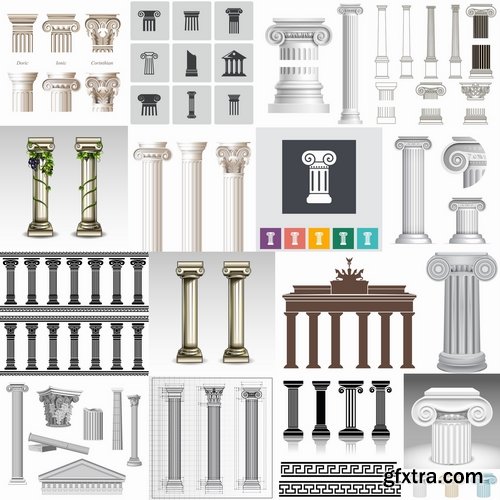 Collection of vector picture ancient columns roman column ancient architecture 25 Eps