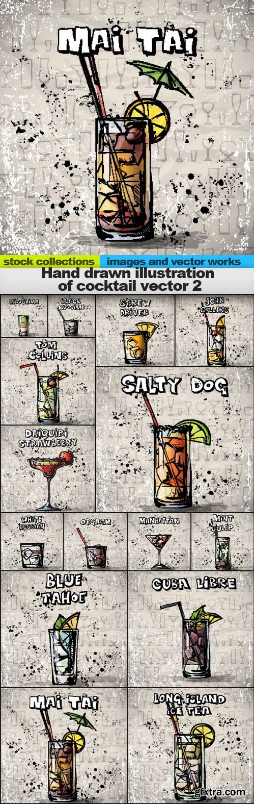 Hand drawn illustration of cocktail vector 2, 15 x EPS