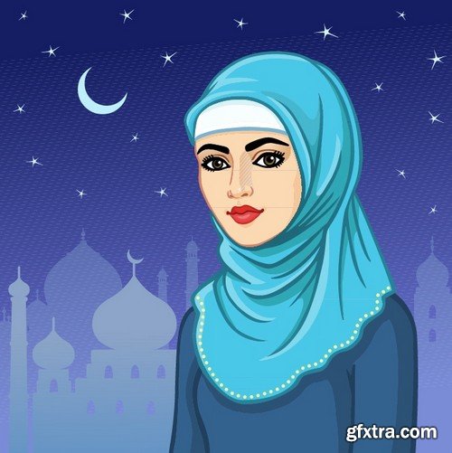 Stock Vectors - Muslim woman 2, 25xEPS