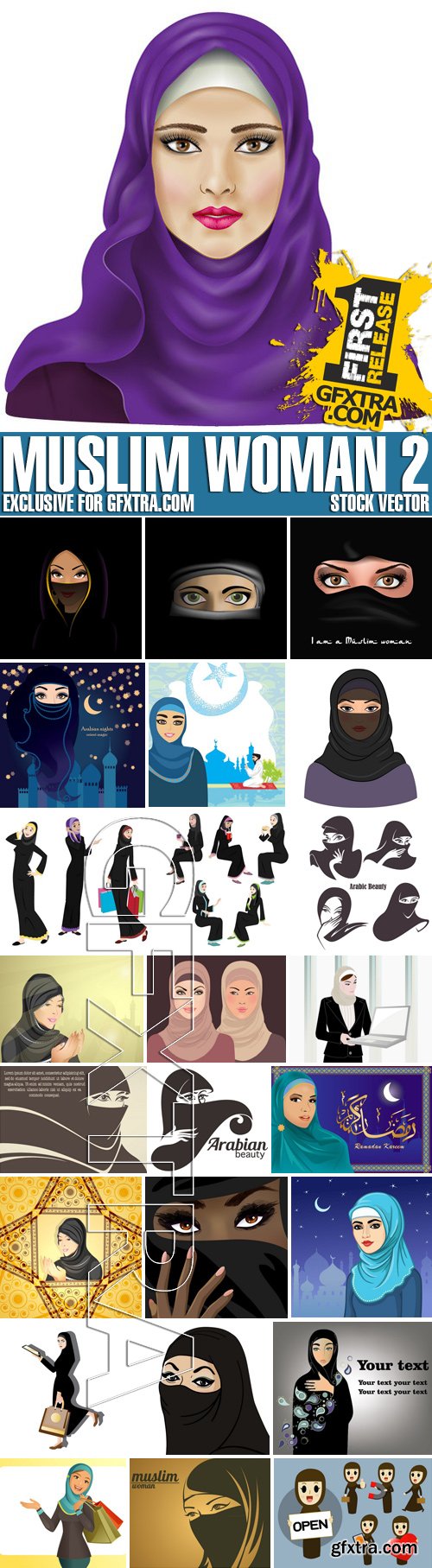 Stock Vectors - Muslim woman 2, 25xEPS