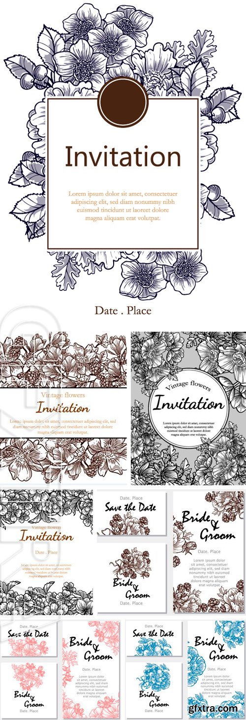 Stock Vectors - Vintage flowers. Wedding invitation cards with floral elements