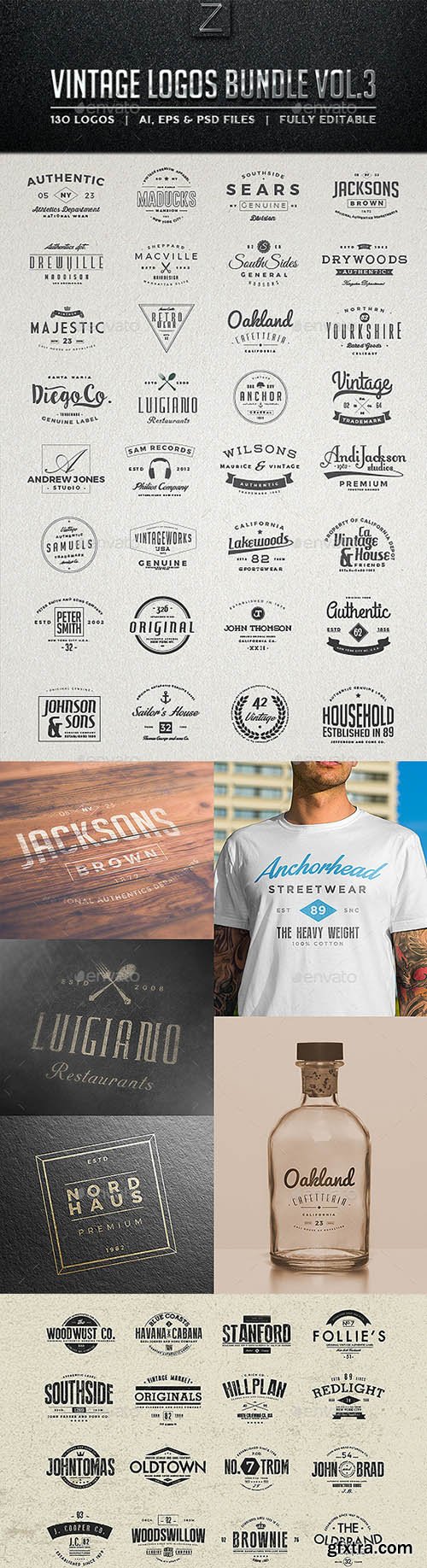 GraphicRiver 130 Vintage Logos Bundle Vol.3 11198215