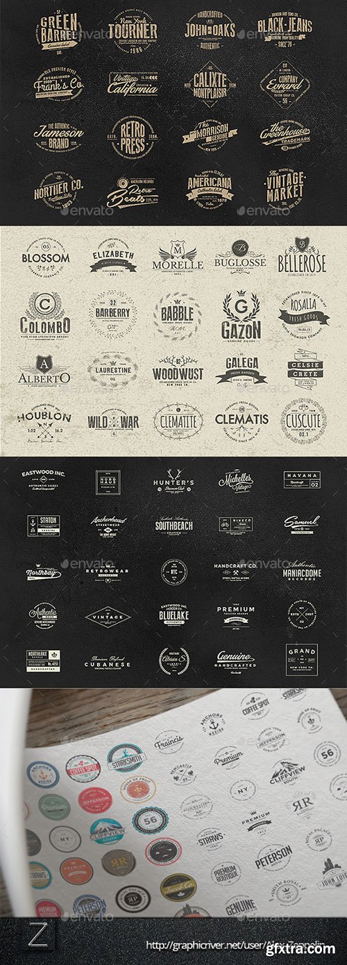 GraphicRiver 130 Vintage Logos Bundle Vol.3 11198215