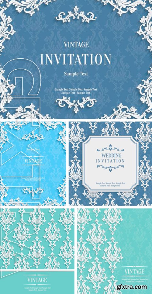 Stock Vectors - Vector Vintage Background with Floral Damask Pattern