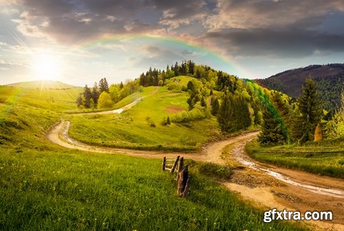 Collection of beautiful rainbow on a different landscape forest glade grass river lake 25 HQ Jpeg