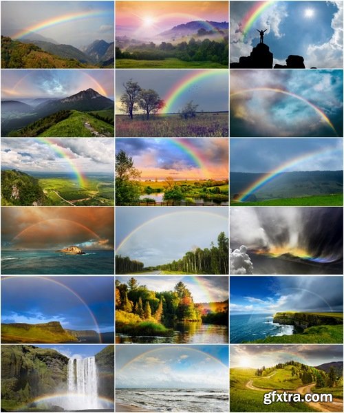 Collection of beautiful rainbow on a different landscape forest glade grass river lake 25 HQ Jpeg