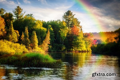 Collection of beautiful rainbow on a different landscape forest glade grass river lake 25 HQ Jpeg