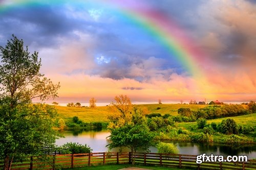 Collection of beautiful rainbow on a different landscape forest glade grass river lake 25 HQ Jpeg