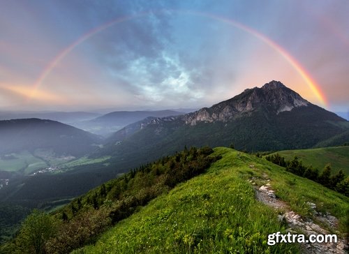 Collection of beautiful rainbow on a different landscape forest glade grass river lake 25 HQ Jpeg