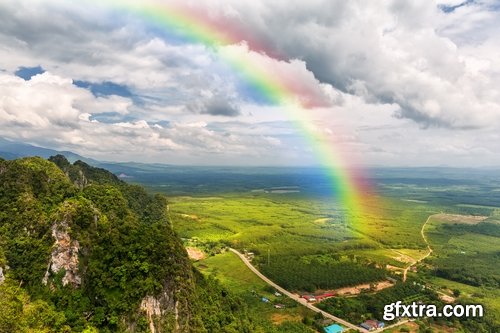 Collection of beautiful rainbow on a different landscape forest glade grass river lake 25 HQ Jpeg