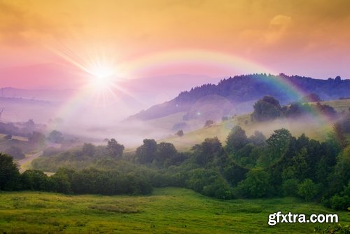 Collection of beautiful rainbow on a different landscape forest glade grass river lake 25 HQ Jpeg