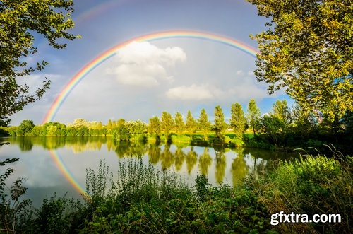 Collection of beautiful rainbow on a different landscape forest glade grass river lake 25 HQ Jpeg