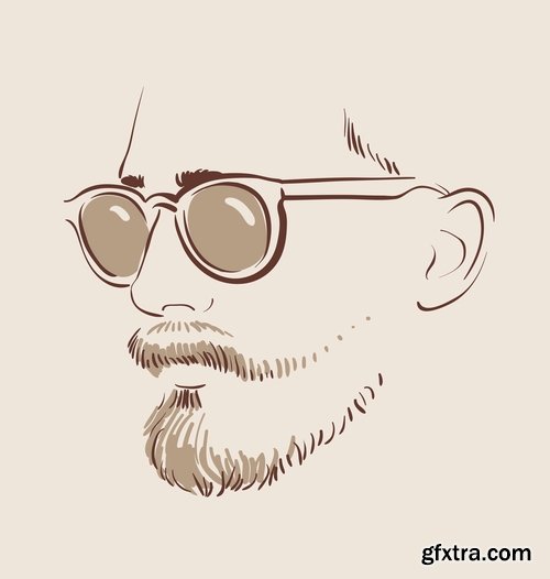 Collection of vector image of human face with different facial expressions hipster style 25 Eps