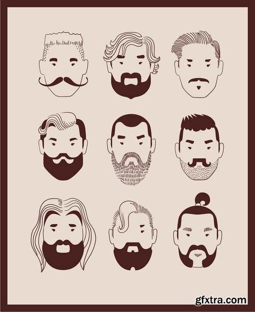 Collection of vector image of human face with different facial expressions hipster style 25 Eps