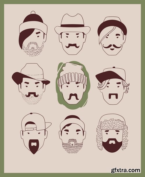 Collection of vector image of human face with different facial expressions hipster style 25 Eps