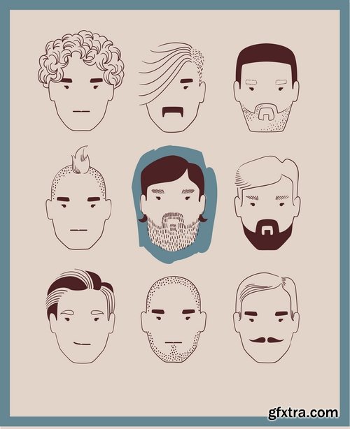 Collection of vector image of human face with different facial expressions hipster style 25 Eps