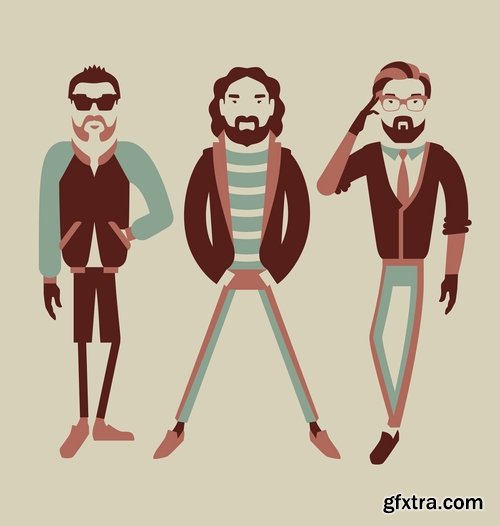 Collection of vector image of human face with different facial expressions hipster style 25 Eps