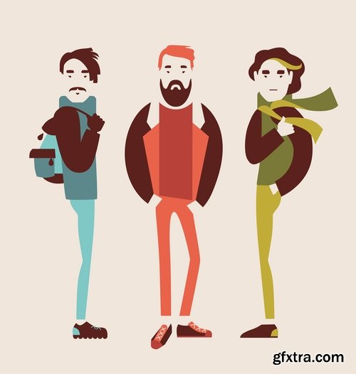 Collection of vector image of human face with different facial expressions hipster style 25 Eps