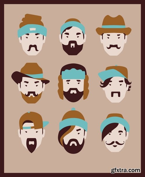 Collection of vector image of human face with different facial expressions hipster style 25 Eps