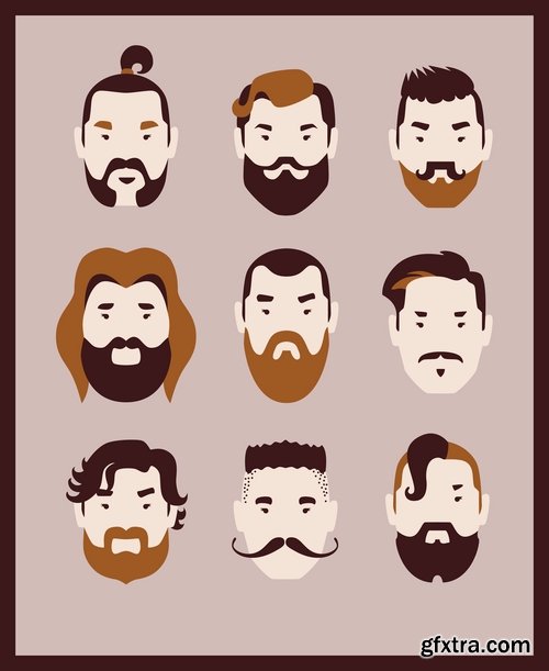 Collection of vector image of human face with different facial expressions hipster style 25 Eps