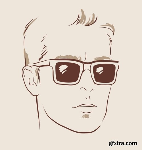 Collection of vector image of human face with different facial expressions hipster style 25 Eps