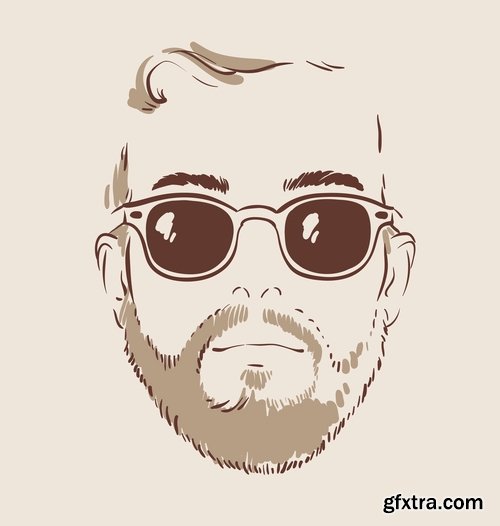 Collection of vector image of human face with different facial expressions hipster style 25 Eps