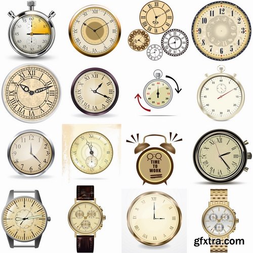 Collection of vector illustration picture clock dial timer stopwatch 25 Eps