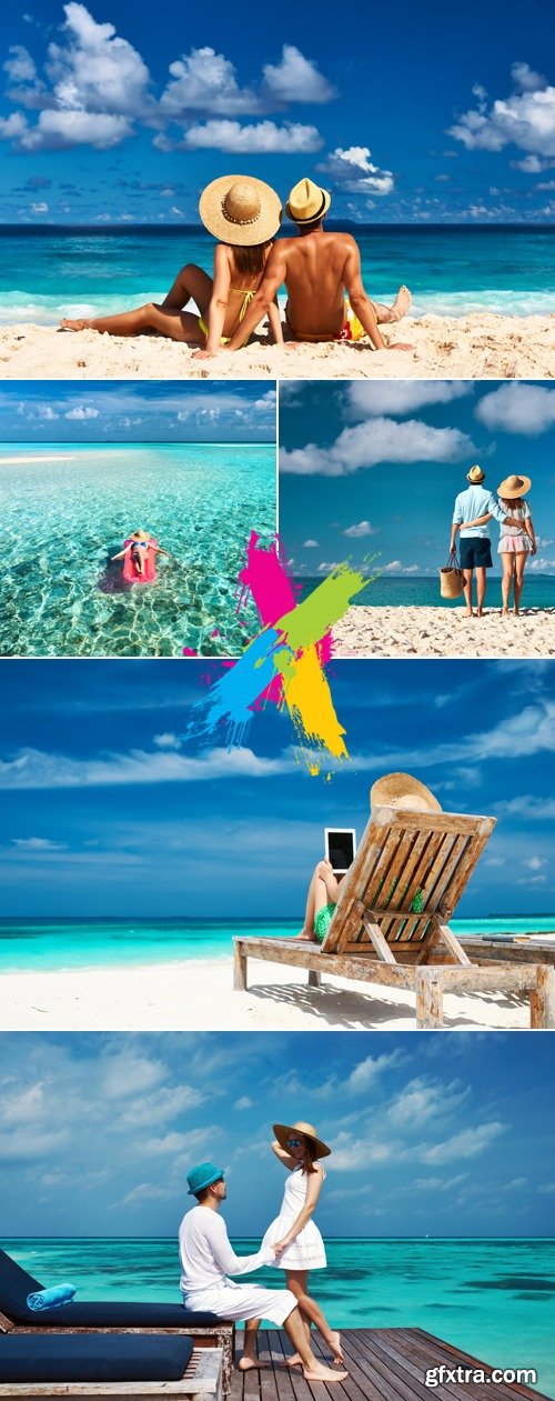 Stock Photo - Coples on Tropical Beach