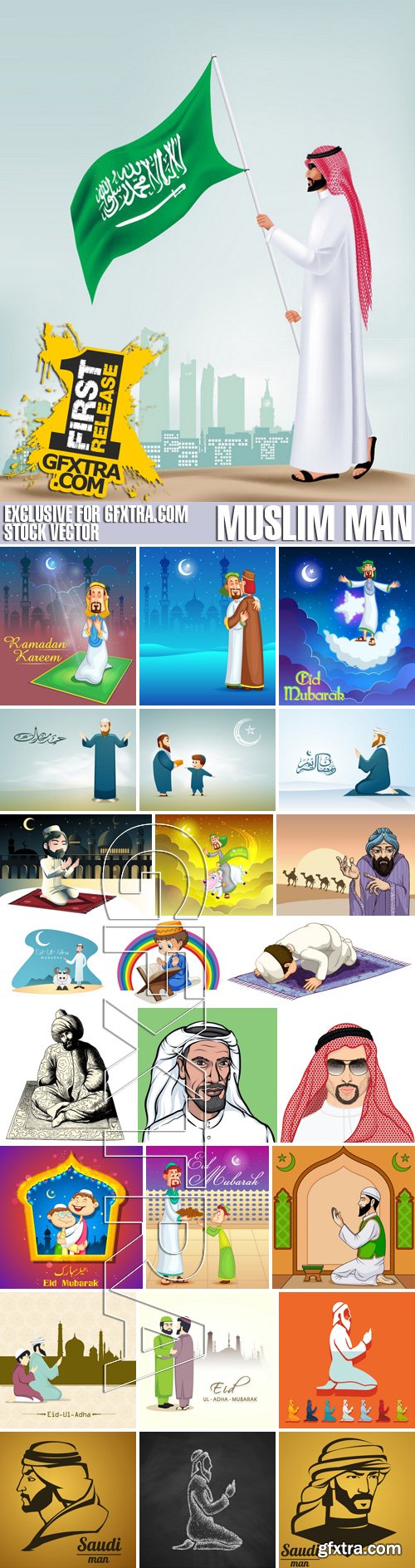 Stock Vectors - Muslim man, 25xEPS