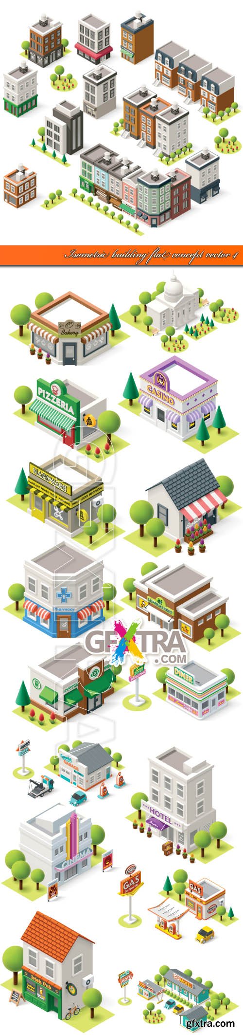 Isometric building flat concept vector 4