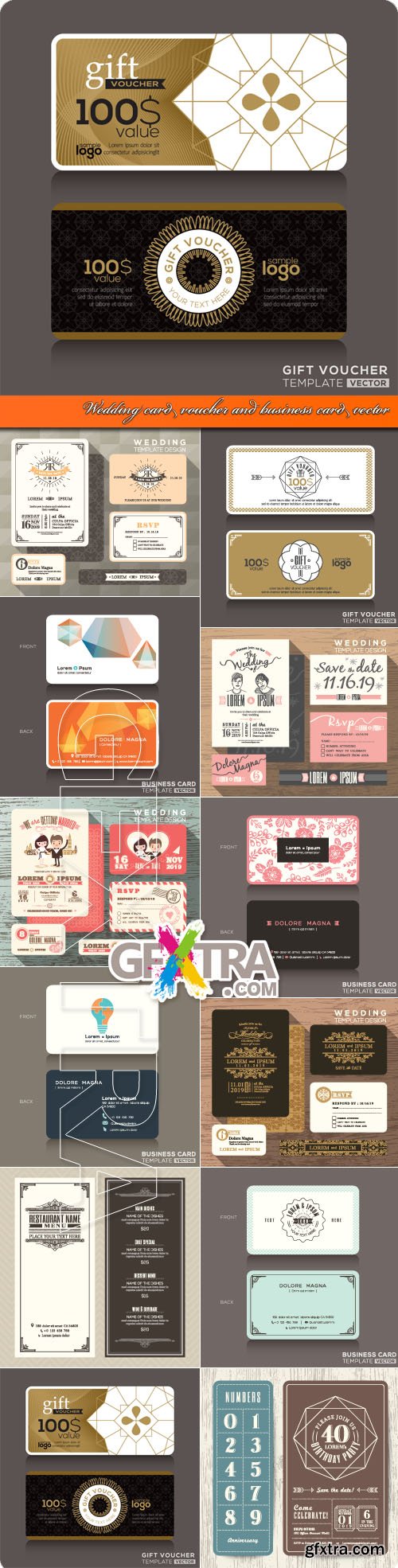 Wedding card voucher and business cards vector