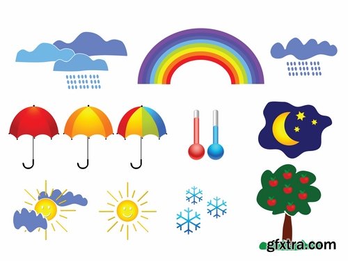 Collection of vector icons picture weather wind rain sun fog humidity 25 Eps