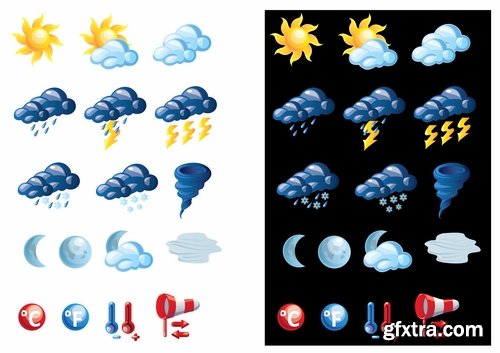 Collection of vector icons picture weather wind rain sun fog humidity 25 Eps