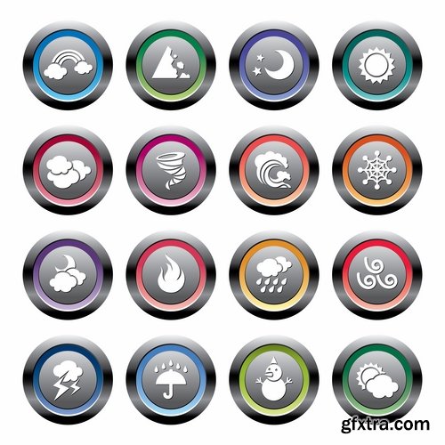 Collection of vector icons picture weather wind rain sun fog humidity 25 Eps