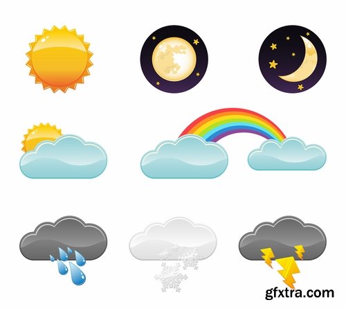 Collection of vector icons picture weather wind rain sun fog humidity 25 Eps