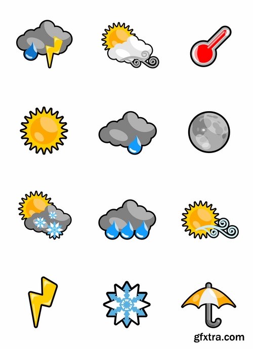 Collection of vector icons picture weather wind rain sun fog humidity 25 Eps