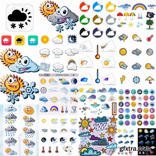 Collection of vector icons picture weather wind rain sun fog humidity 25 Eps